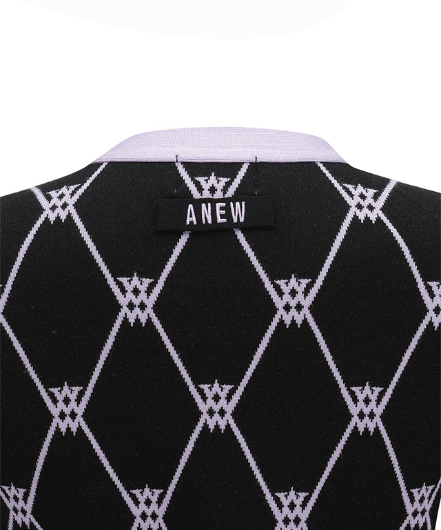 ANEW Golf Women Monogram Logo Entrasia Cardigan in fresh colors with a net-like logo jacquard pattern, showcasing its stylish design.